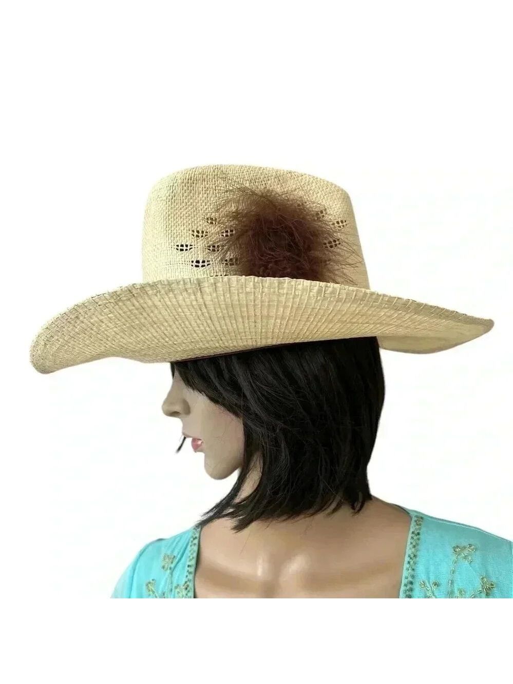 The Great Western Feather Straw Cowboy Cowgirl Hat Unisex, Country, Coachella, - Picture 6 of 16